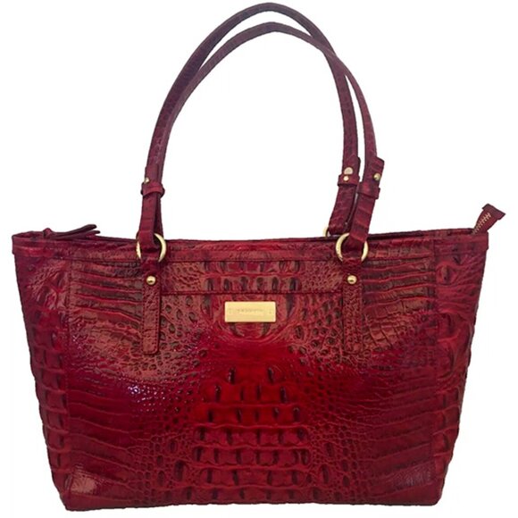 Brahmin Bag Purse Tote Red Med Asher Melborne Croc Shoulder Zip Top GUC - Picture 1 of 16